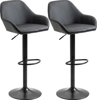 HOMCOM Adjustable Bar Stools Set of 2 - Swivel Barstool W/ Footrest Black | TJ Hughes