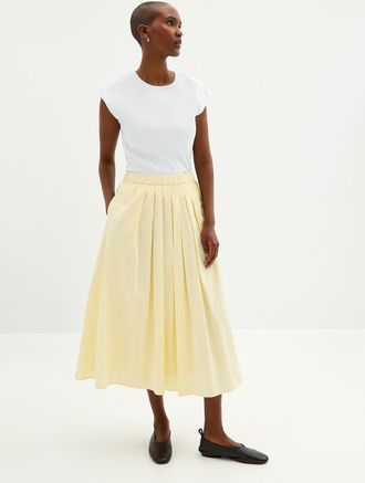 Contemporaine Womens Pleated-waist poplin maxi skirt
