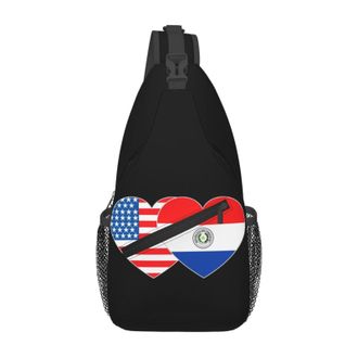 Generic Paraguay America Flag Twin Heart For Paraguayan Americans Crossbody Bag Lightweight Cross Body Bag With Zipper Daypack For Outdoors Camping Workout