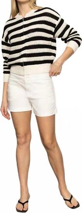 Sanctuary Open Knit Bomber Jacket In Black Chalk Stripe