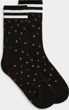 Simons Womens Mini-flower and stripe ankle socks