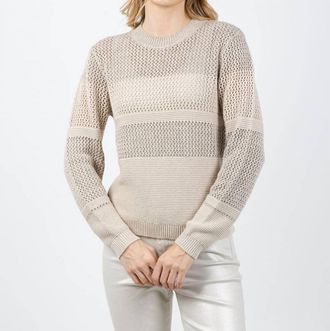 Kinross Cashmere Mixed Stitch Lurex Crew Sweater In Dune