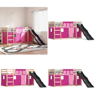 vidaXL Letto a Castello con Scivolo e Tende Rosa 90x200 cm - Letto a castello per bambini - Letto a castello con tende