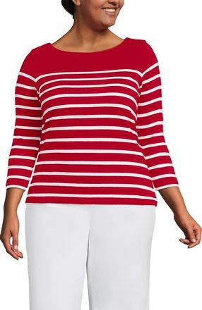 Lands End Mariner Jersey Boatneck Top in Compass Red Stripes at Nordstrom, Size 1X