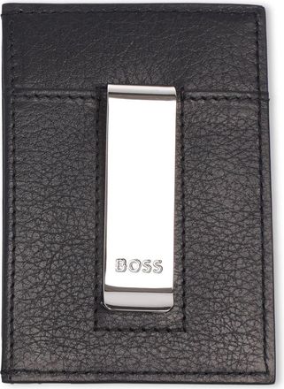 HUGO BOSS Mens Accessories Branded Card Holder with Money Clip in Navy - Blue Leather - One Size