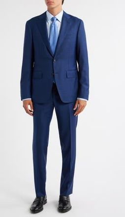 Canali Kei Trim Fit Shadow Plaid Wool Suit in Navy at Nordstrom Rack, Size 46 Us / 58 Eu Regular