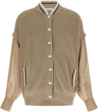 Brunello Cucinelli Katoenen Cardigan - Dames - Vesten - Beige - L - Katoen - Truien & Vesten