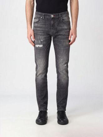 Philipp Plein Jeans skinny in denim distressed slim fit con logo metallico posteriore