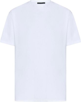 low brand Crewneck White Stretch Cotton Crepe T-Shirt