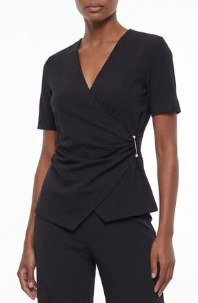 By Design Cappuccino Short Sleeve Faux Wrap Top in Black at Nordstrom Rack, Size X-Small