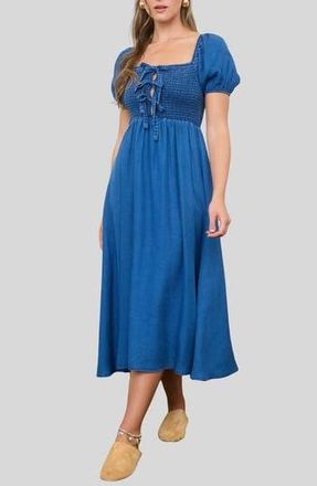 Blu Pepper Puff Sleeve Denim Dress in Chambray at Nordstrom Rack, Size Medium