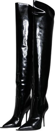 Dolce & Gabbana Womens Black Patent Leather Knee High Boots Shoes