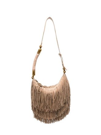 Balmain Ebene Hobo Fringes Suede Leather Bag