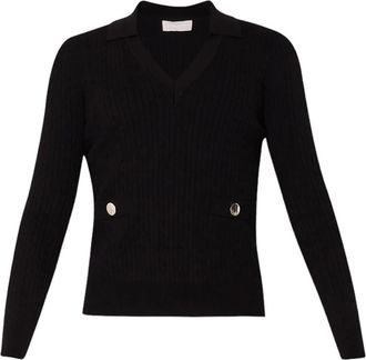 Liu Jo Slanke V-hals Trui - Dames - V-hals truien - Zwart - S - Polyester - Truien & Vesten