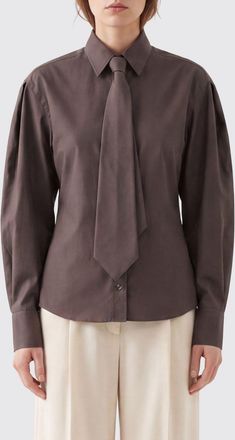 Brunello Cucinelli Camicia in misto cotone con ricamo e monile