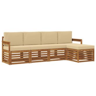 vidaXL Conjunto De Sof&aacute;s De Exterior Con Coj&iacute;n 5 Pcs Natural Y Beige Vidaxl