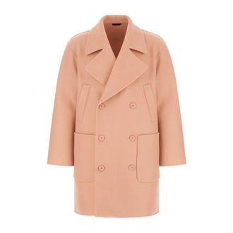 Fendi Double-Breasted Wollen Jas - Heren - Mantel - Roze - S - Wol - Jassen
