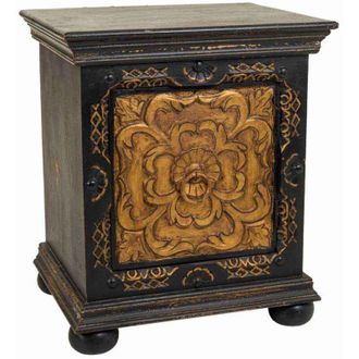 Wanderlust Deco Mesita De Madera Tallada Negra 50x40x59