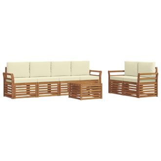 vidaXL Conjunto De Sof&aacute;s De Exterior Con Coj&iacute;n 7 Pcs Natural Y Crema Vidaxl