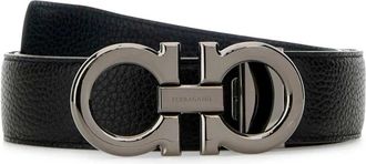 Ferragamo Double Gancini Omkeerbare Leren Riem - Heren - Riemen - Zwart - 110 CM - Leer - Accessoires