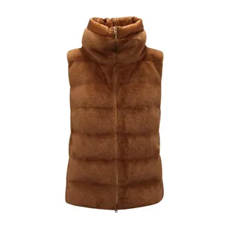 Herno R1148 Gilet Ecopelliccia WO Down Vest - female - Herno - Waistcoats - Brown - L - Jackets