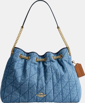 Coach Womens Evelyn Shoulder Bag In Regenerative Cotton With Quilting - Blue - One Size