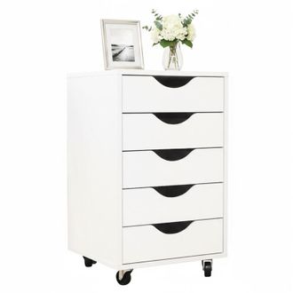 Relaxdays Relaxdays roll container, 5 drawers, H x W x D: 66.5x40x40cm, filing cabinet on castors, under-desk cabinet, white
