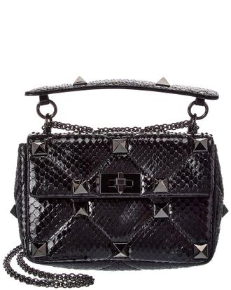 Valentino Roman Stud Medium Python Shoulder Bag