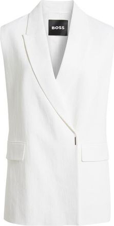 BOSS Jankania Linen Blend Vest in Bright White at Nordstrom, Size 14