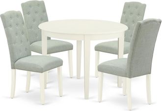 East West Furniture Dining Room Set Linen White, BOCE5-WHI-15