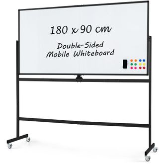 Costway Costway Rolling Whiteboard on Wheels Double-Sided Magnetic Whiteboard in Black