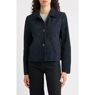 Bernardo Crop Suede Jacket in Navy at Nordstrom Rack, Size X-Large