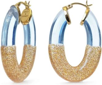 Gold & Honey Womens Glitter Flat Oval Lucite Hoop Earrings In Blue & Gold