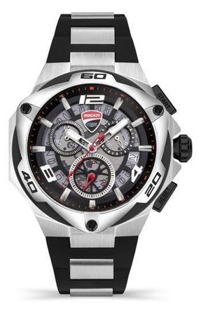 Ducati Motore Chronograph Silicone Strap Watch, 49mm in Black/Silver at Nordstrom Rack
