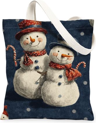 Generic Snow Man Canvas Tote Bags, Cute Holiday Pattern Reusable Shopping Bags, Fun Lightweight Washable Shoulder Strap for Gym Travel Beach Picnic 13x15 Inch