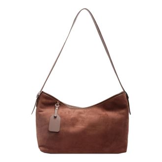 Generic Ladies Faux Suede Shoulder Bag w/Zipper for School Work Travel Daily Use(Brown) (Brown)