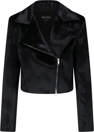 Dondup Black Velvet Double Zip Biker Jacket