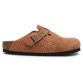 Birkenstock Boston BS Suede Embossed Unisex Comfort Sandals - Emboss Dots Burnt Orange - Size:UK 4.5