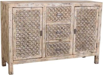 Wanderlust Deco Aparador de madera artesanal gris envejecido 135x40x90h cm