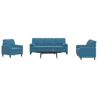 vidaXL Juego De Sof&aacute;s Con Cojines 3 Piezas Terciopelo Azul Vidaxl