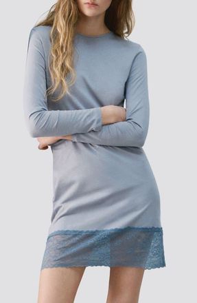 Mango Lace Trim Nightgown in Blue at Nordstrom, Size Large