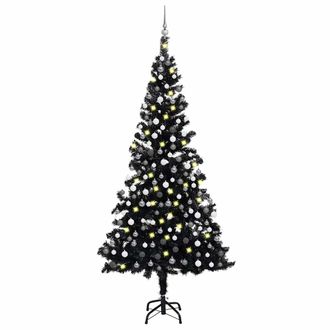vidaXL &Aacute;rbol De Navidad Preiluminado Con Luces Y Bolas Negro 210 Cm Vidaxl