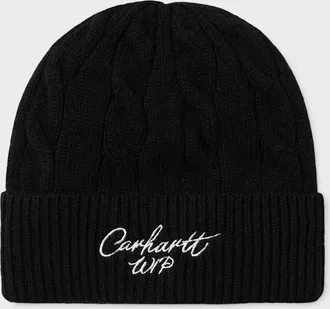Carhartt Work in Progress Mens WIP Logo Signature Cable Knitted Beanie Dark Navy - Black - Size: ONE size