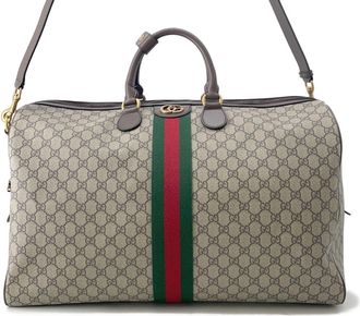 Gucci Beige Brown Green Gg Supreme Leather Boston Bag (Pre-Owned)