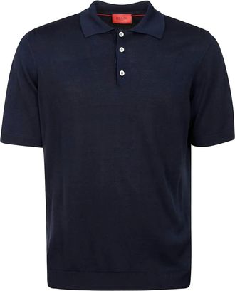 Isaia Polo con bottoni - Blu