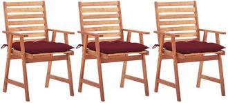 vidaXL Vidaxl - Sillas Comedor De Jard&iacute;n 3 Uds Madera Maciza Acacia Y Cojines