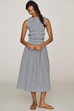 Rowing Blazers 100% Cotton Smocked Midi Dress