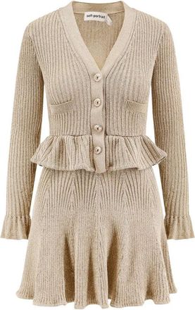 Self Portrait Gold Lurex Knit Mini Dress