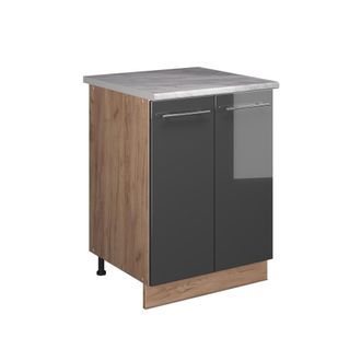 Vicco Mueble Bajo Para Fregadero Fame-line, Antracita Alto Brillo/roble Dorado, 60 Cm, Vicco