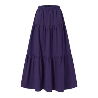 Generic Knee Length Corduroy Casual High Waist Cotton and Linen Plain Pleated Loose Swing Half Skirt Sporty Skirts Women, purple, L
